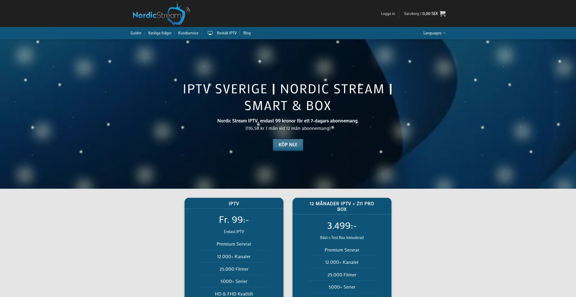 Website screenshot of Nordicstream.tv
