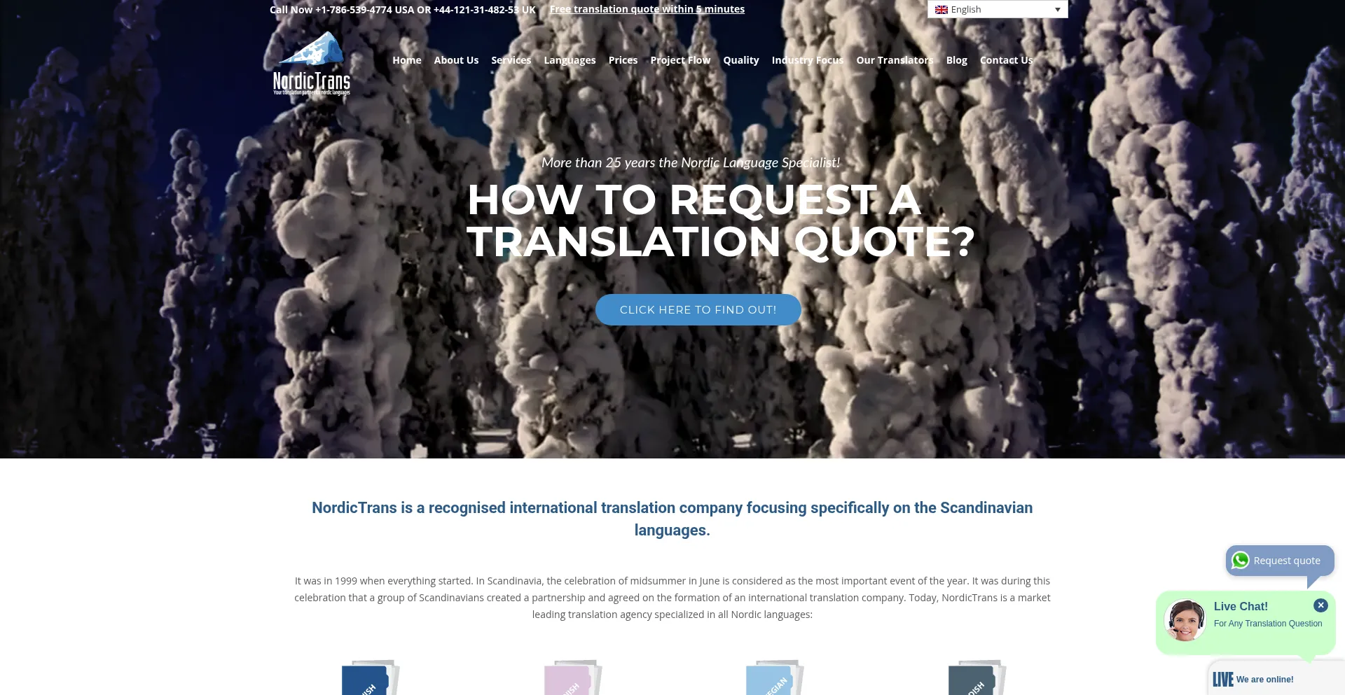 Website screenshot of Nordictrans.com