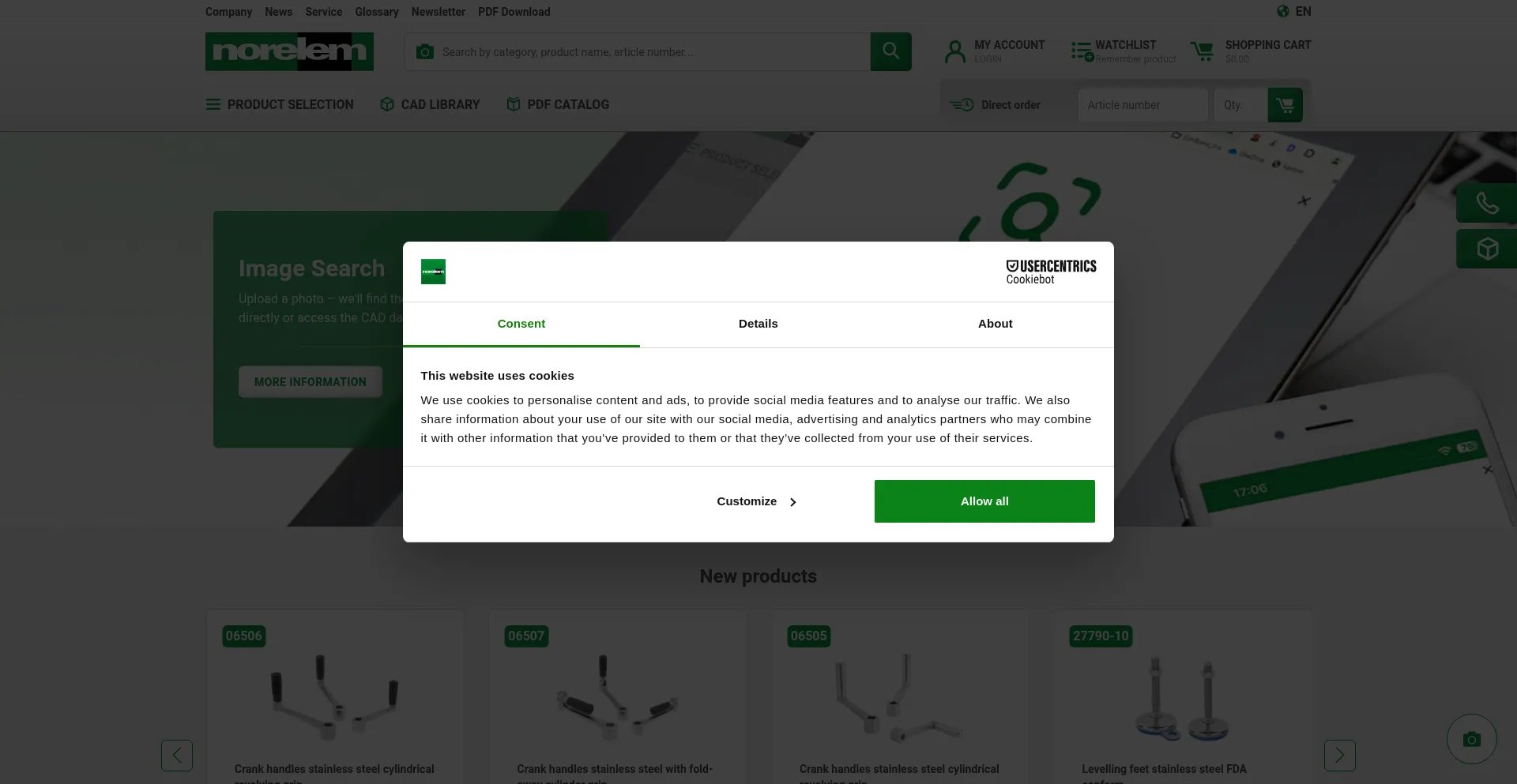 Website screenshot of Norelem.com
