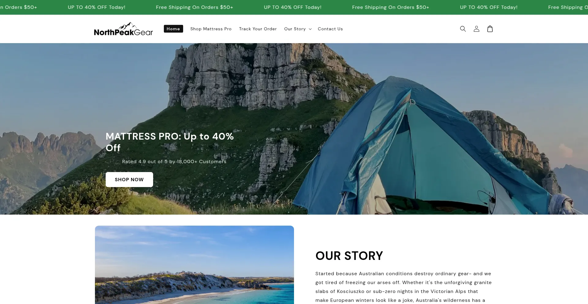 Website screenshot of Northpeakgear.com