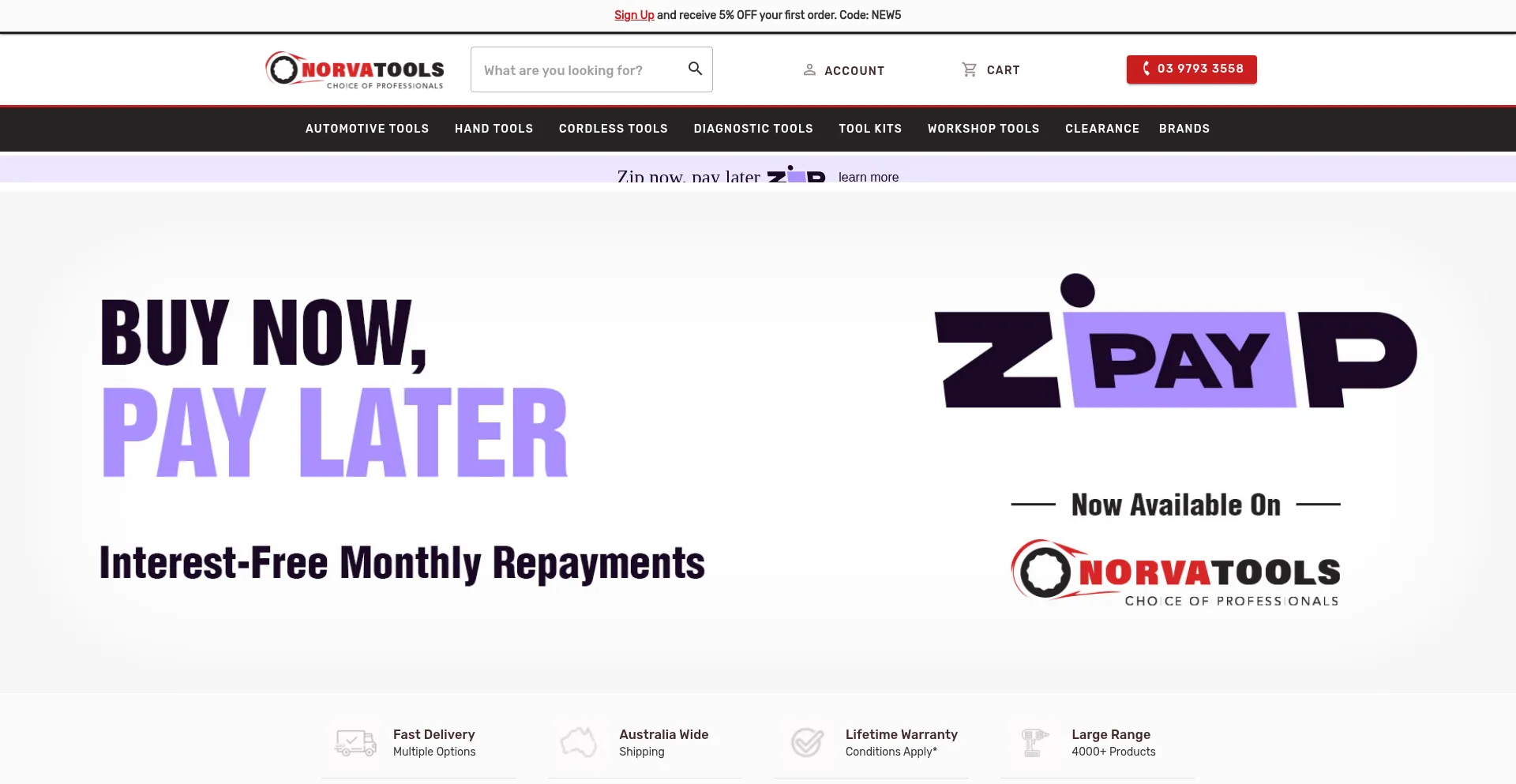 Website screenshot of Norvatools.com.au