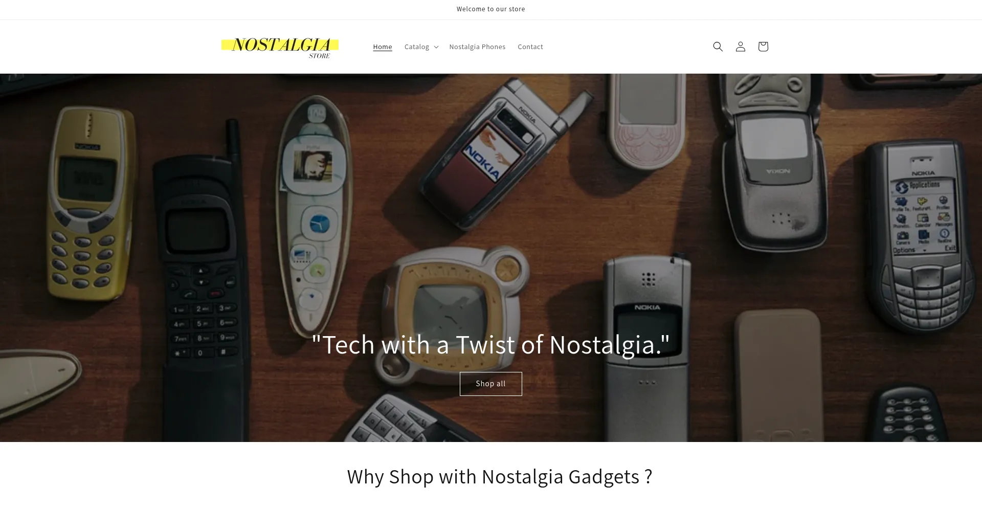 Website screenshot of Nostalgiagadgets.shop