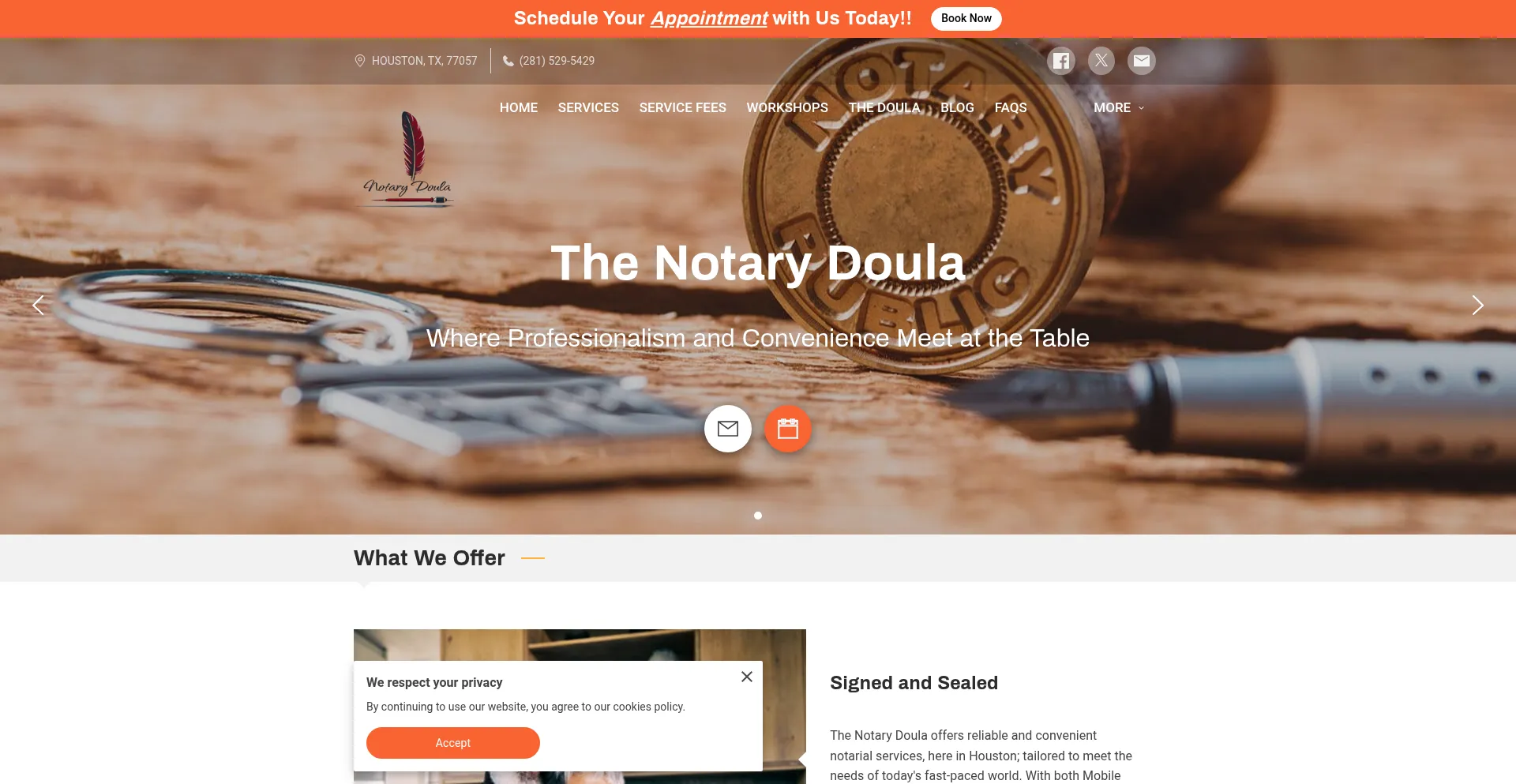 Website screenshot of Notarydoula.com