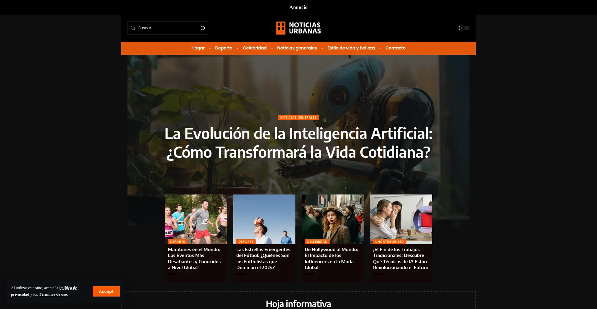 Website screenshot of Noticiasurbanas.blog