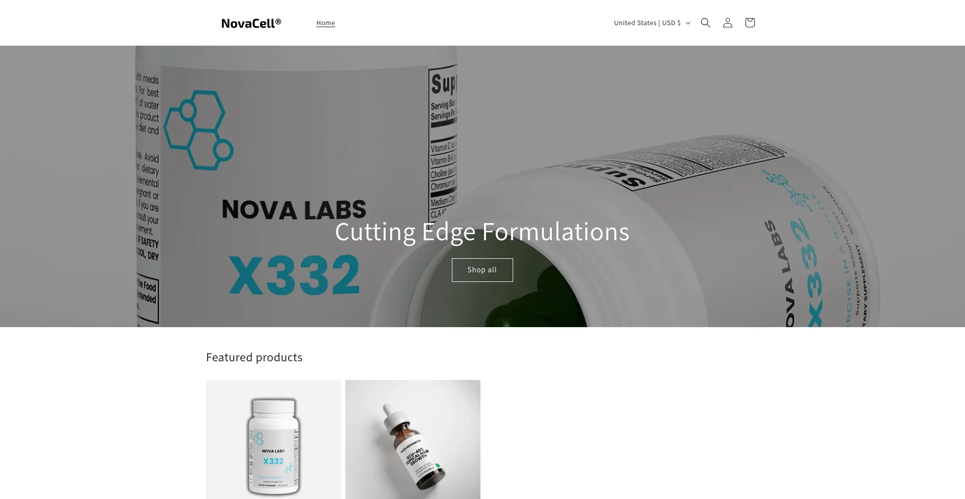 Website screenshot of Novacompounds.com