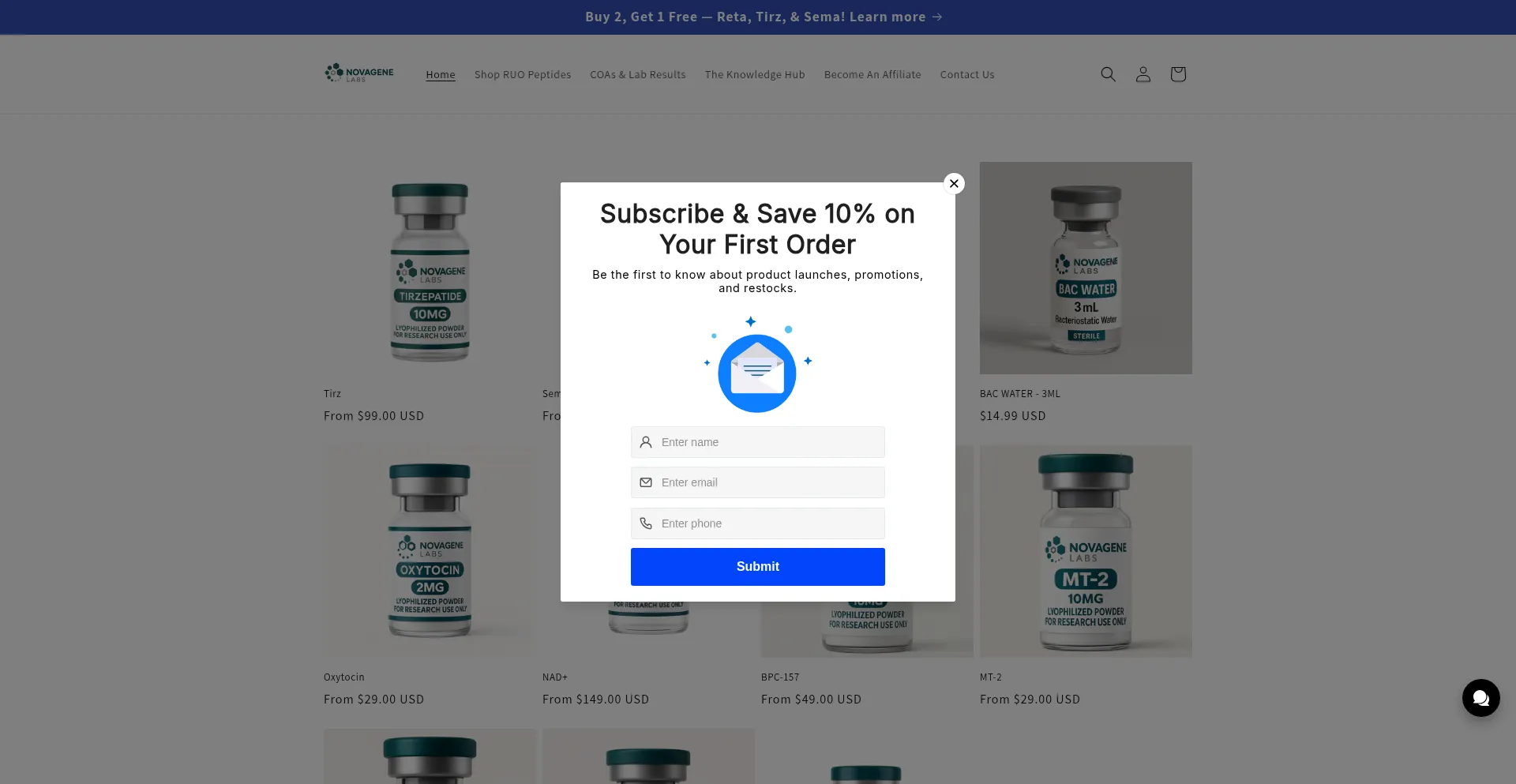 Website screenshot of Novagenelabs.com