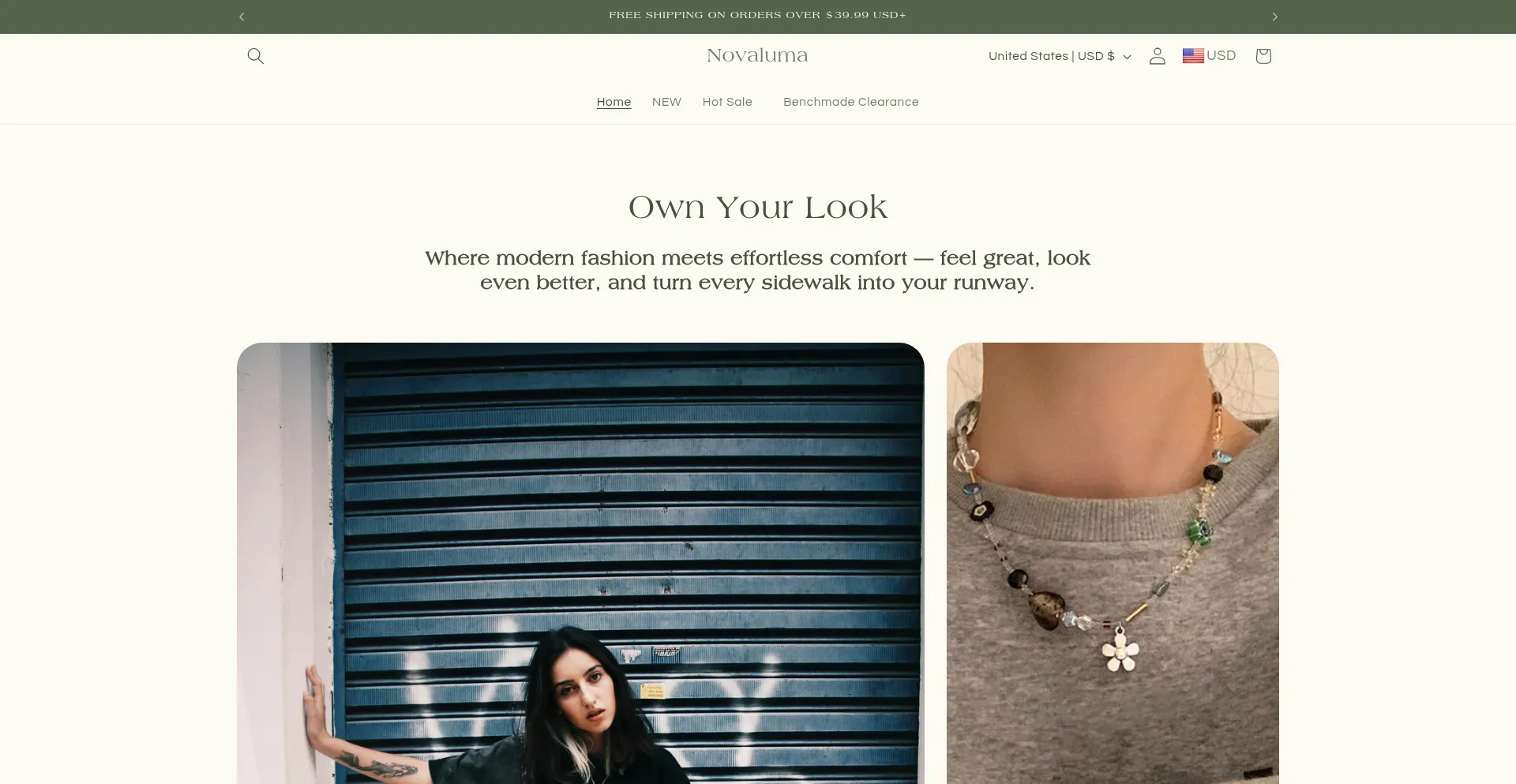 Website screenshot of Novaluma.store