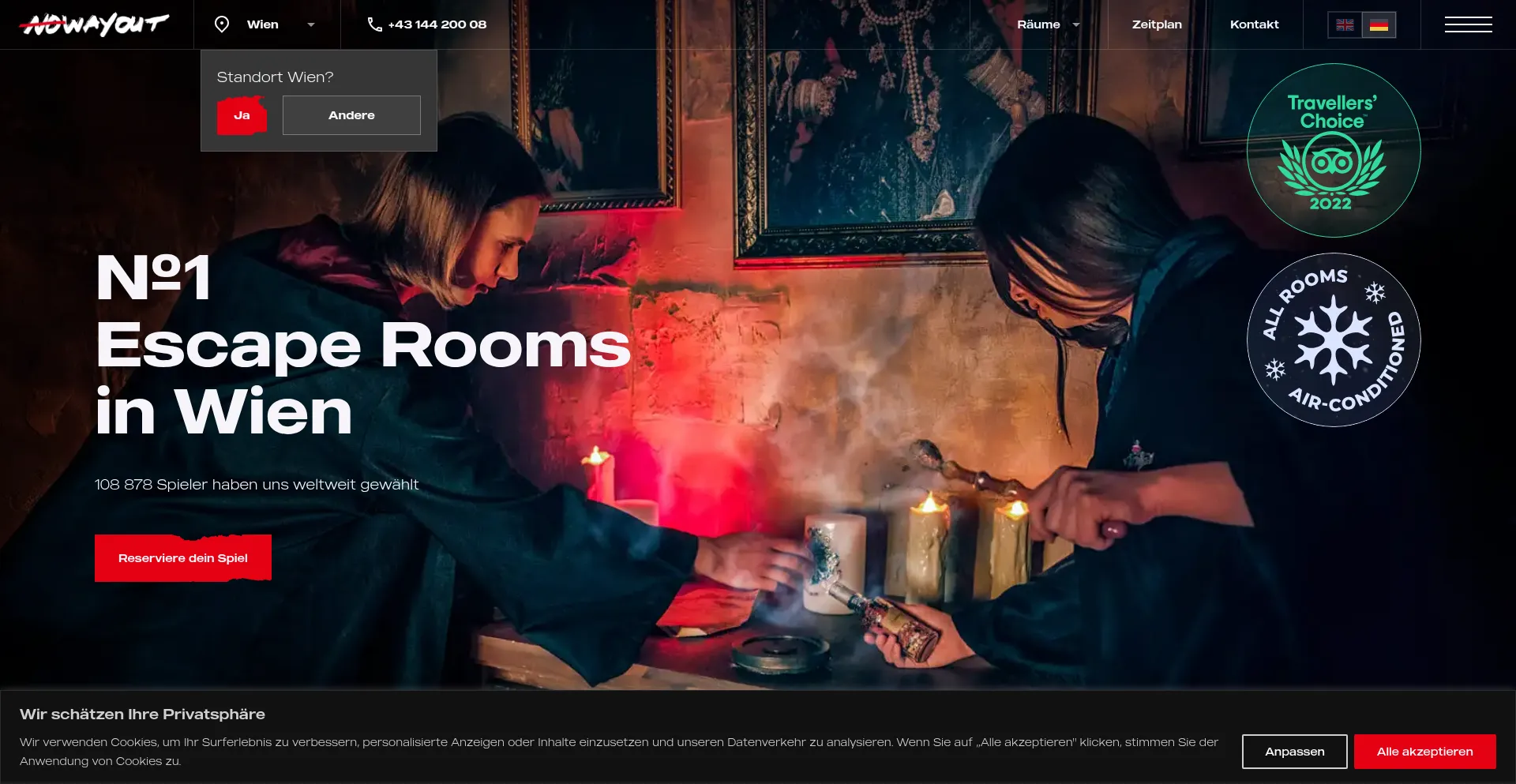 Website screenshot of Nowayout-escape.at