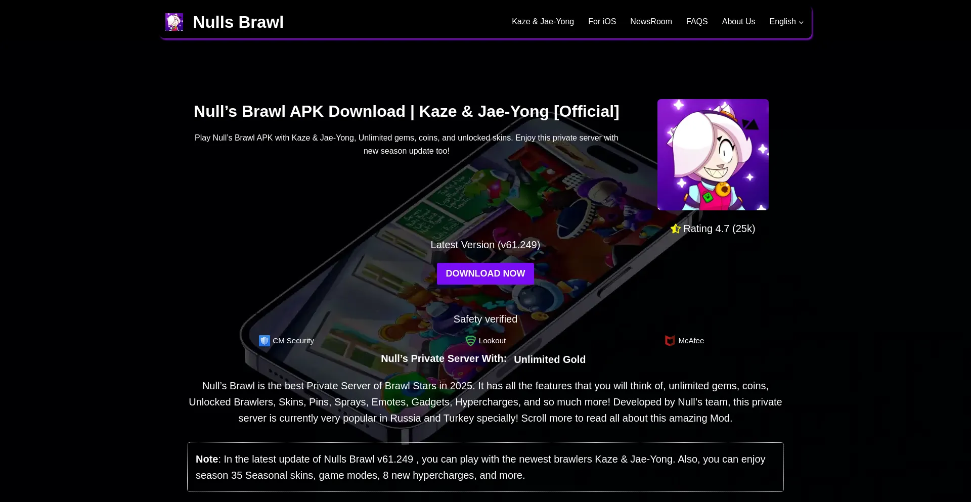 Website screenshot of Nullsbrawl.io