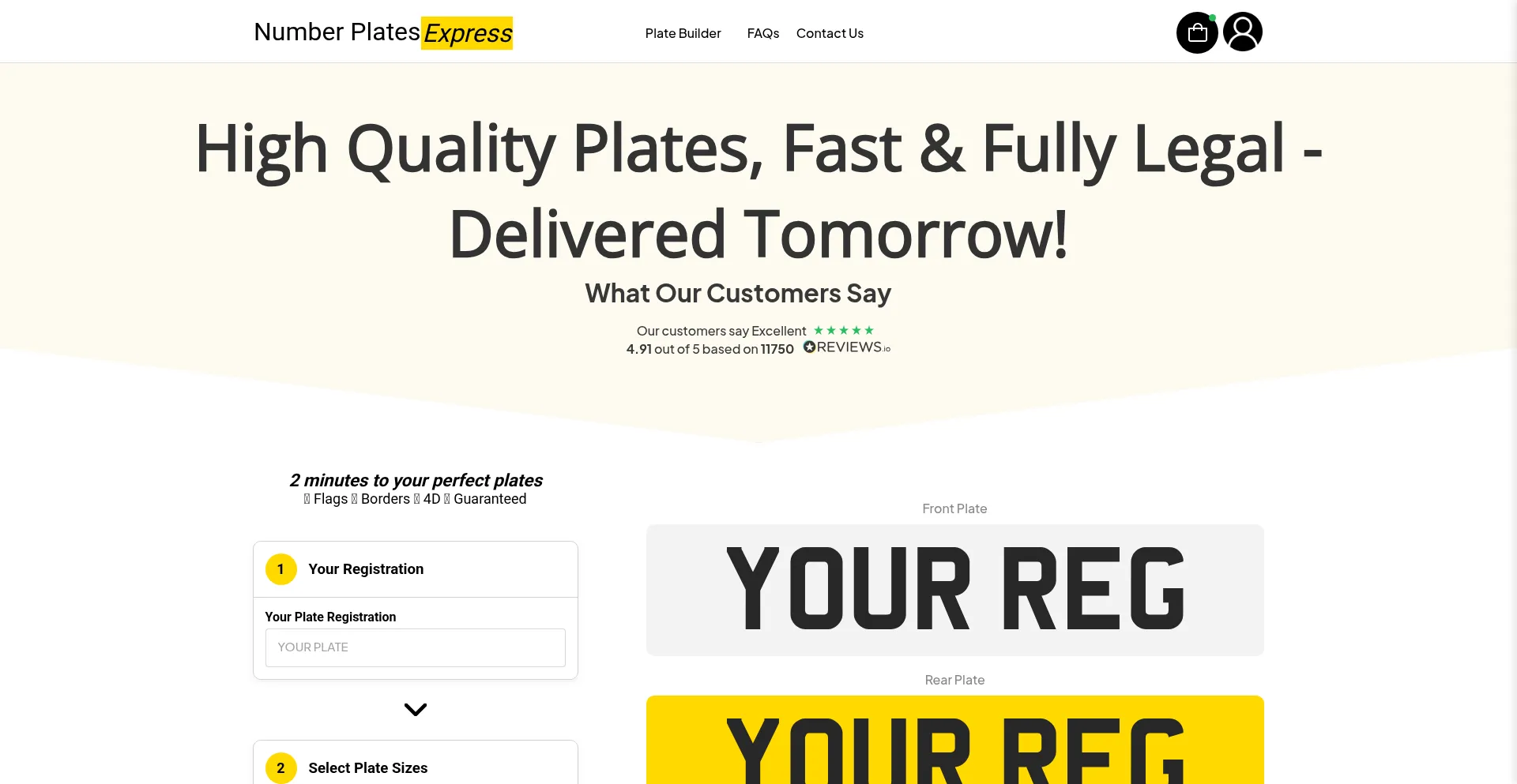Website screenshot of Numberplatesexpress.com