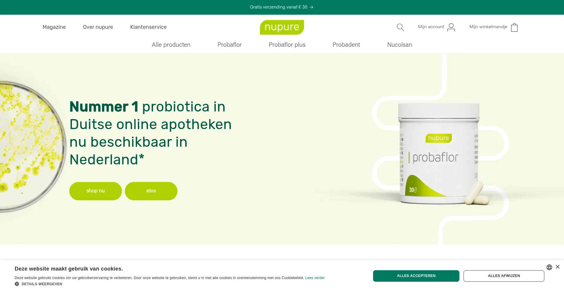 Website screenshot of Nupure.eu