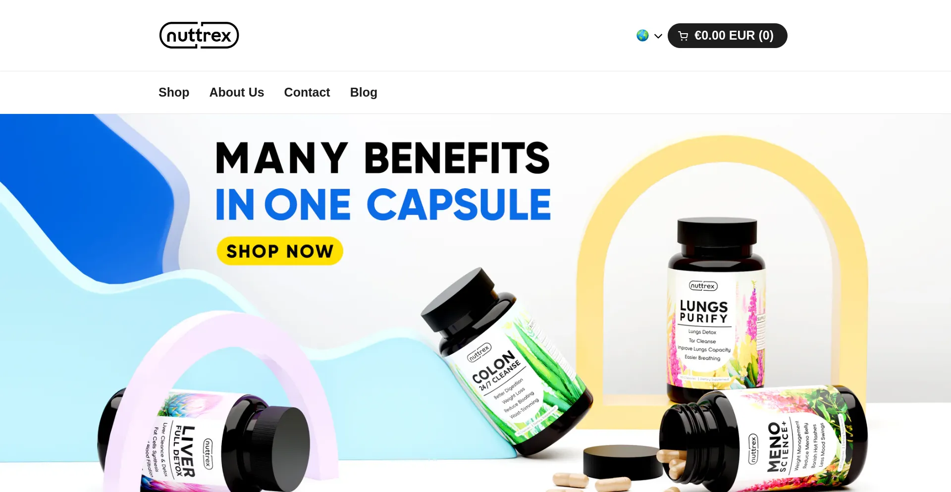 Website screenshot of Nuttrex.com