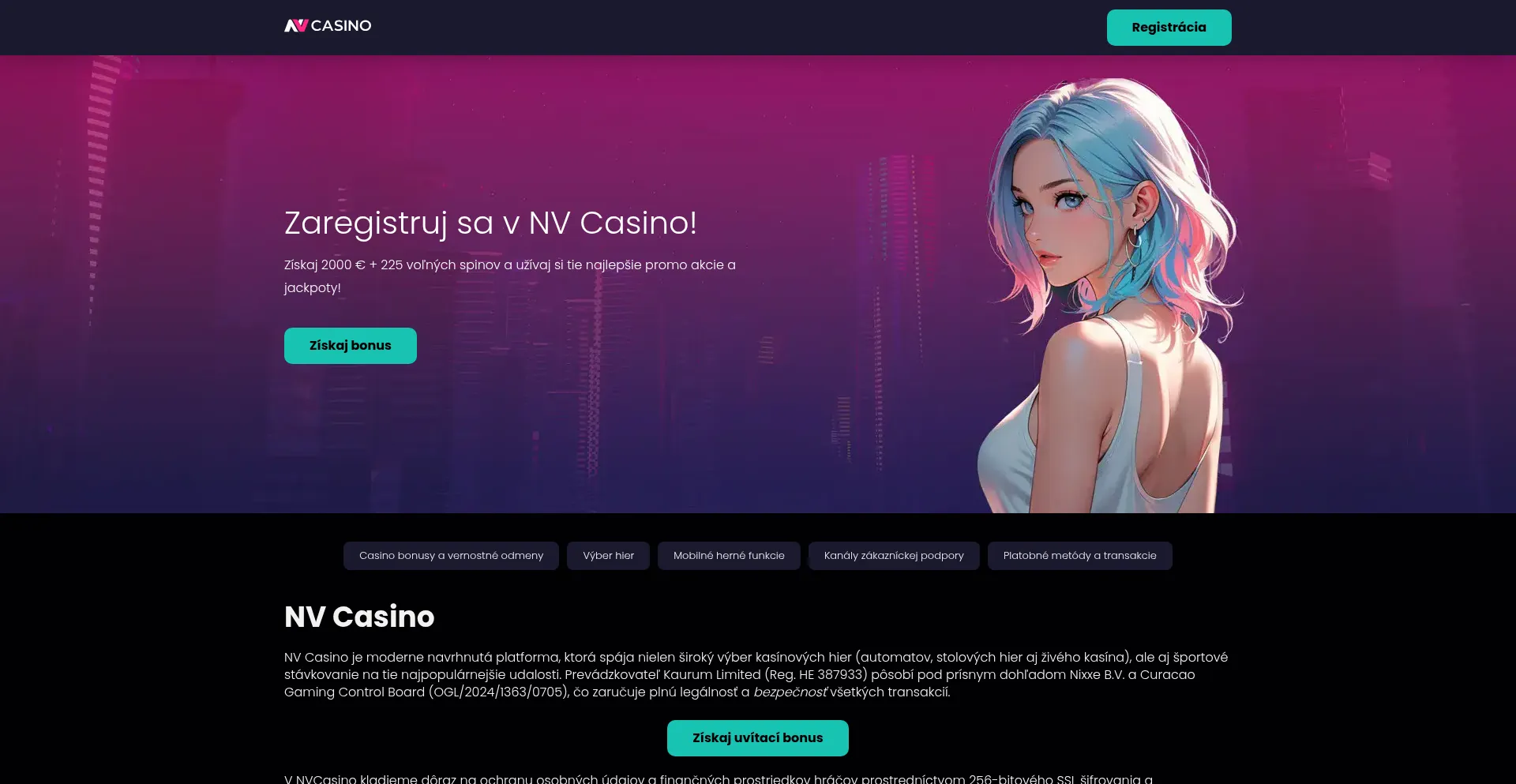 Website screenshot of Nvcasino.sk
