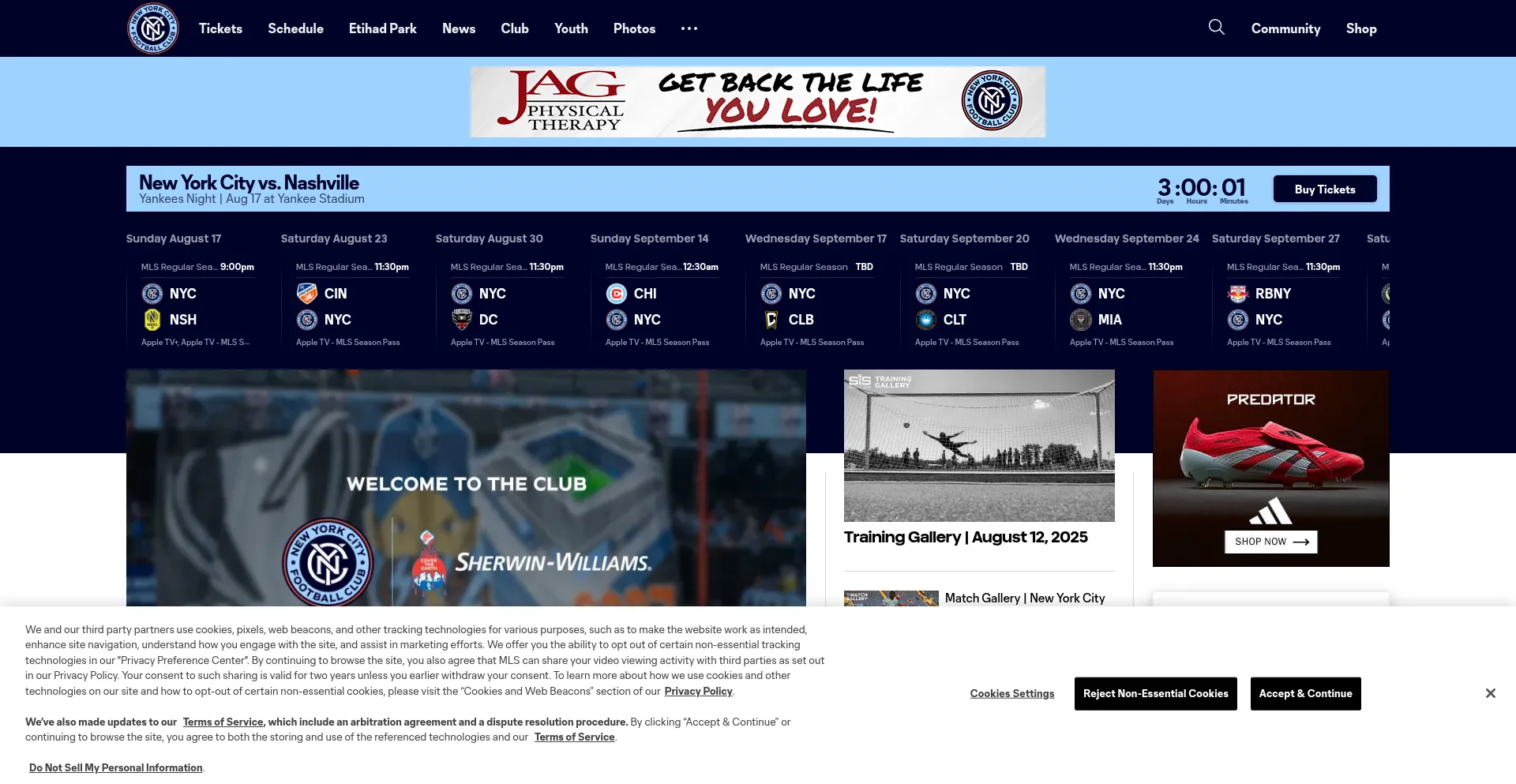 Website screenshot of Nycfc.com