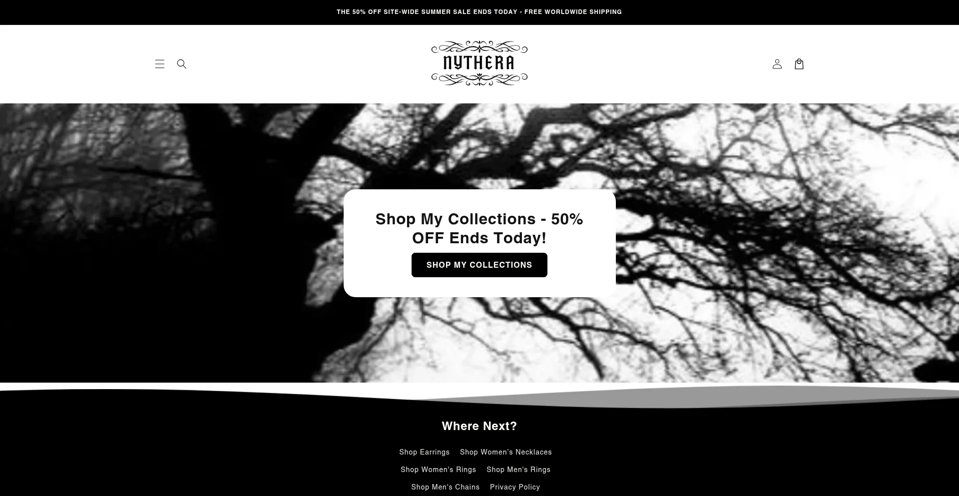Website screenshot of Nythera.store