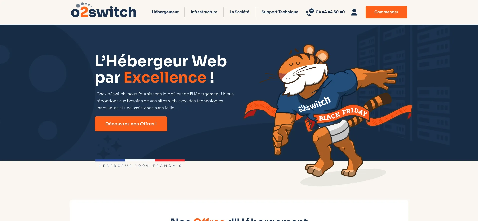 Website screenshot of O2switch.fr