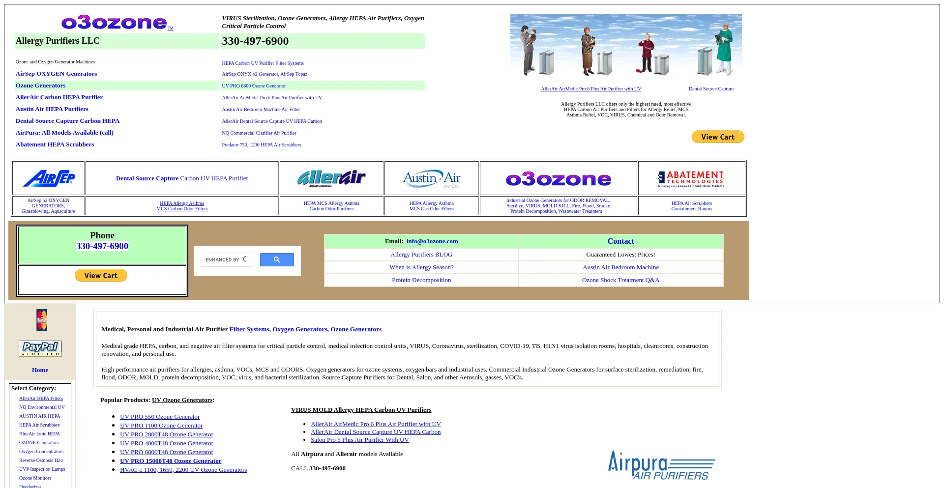 Website screenshot of O3ozone.com