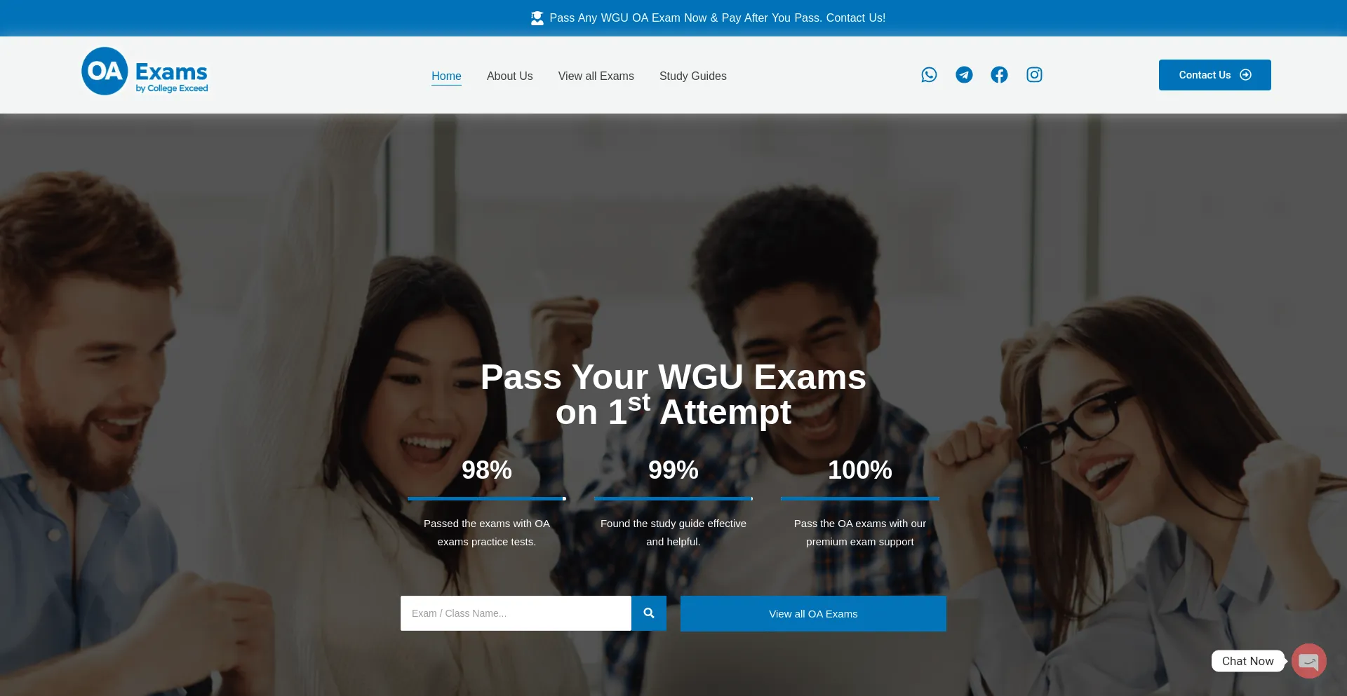 Website screenshot of Oaexam.com