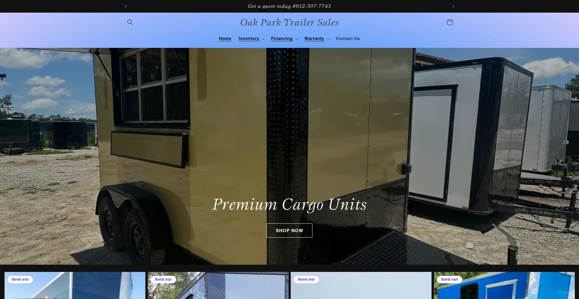 Website screenshot of Oakparktrailersales.com