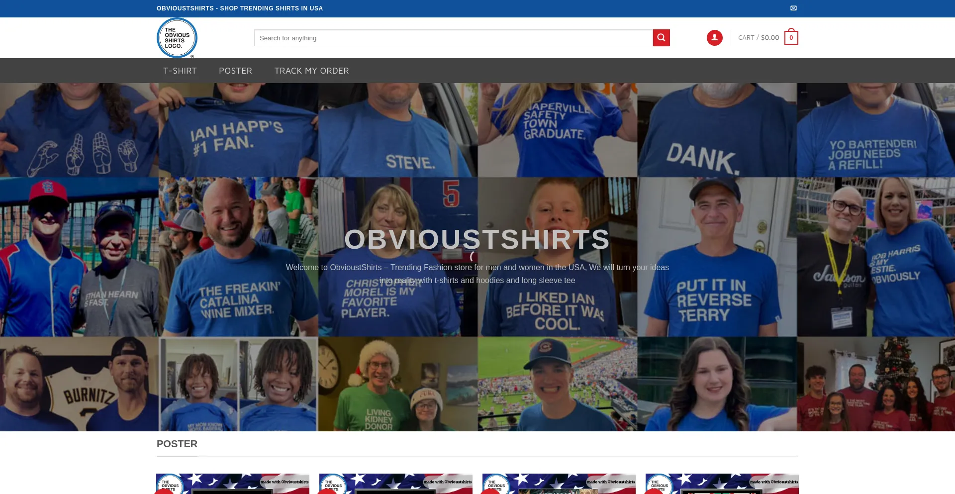 Website screenshot of Obvioustshirts.com