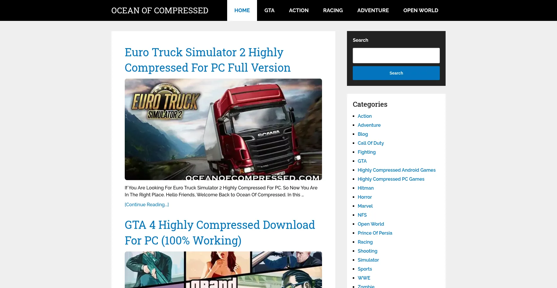 Website screenshot of Oceanofcompressed.com