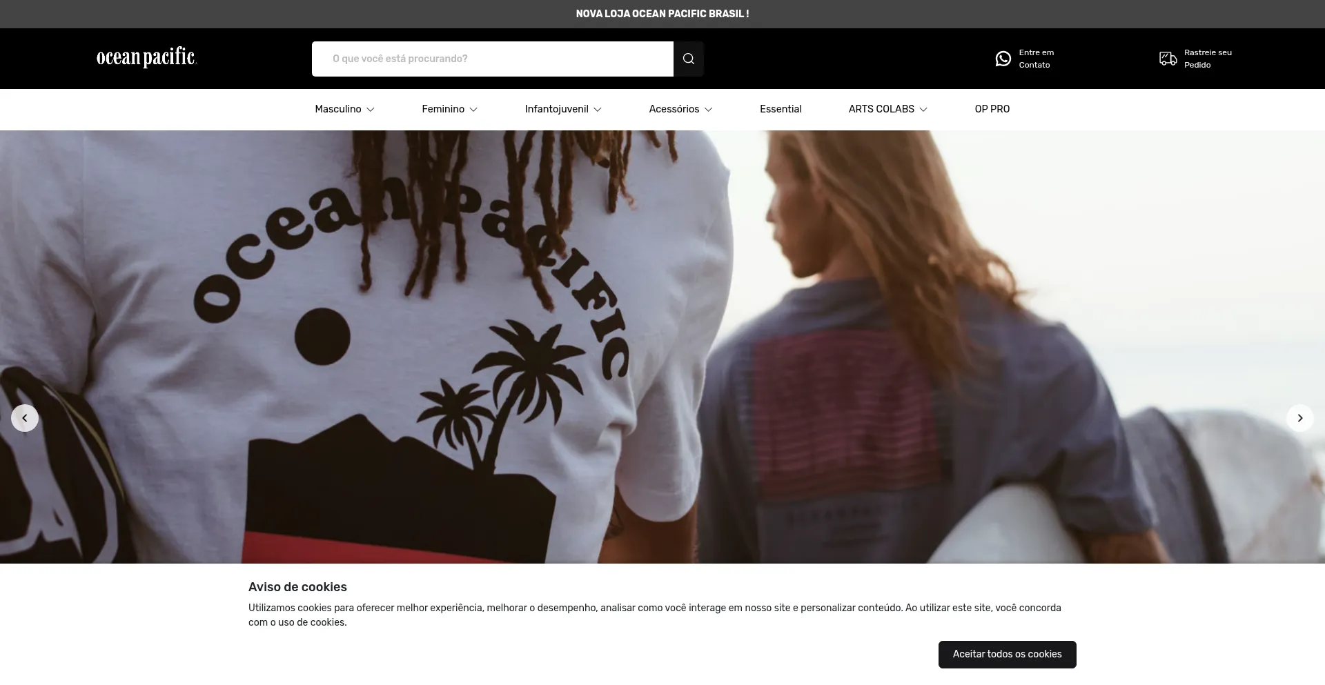Website screenshot of Oceanpacificstore.com.br