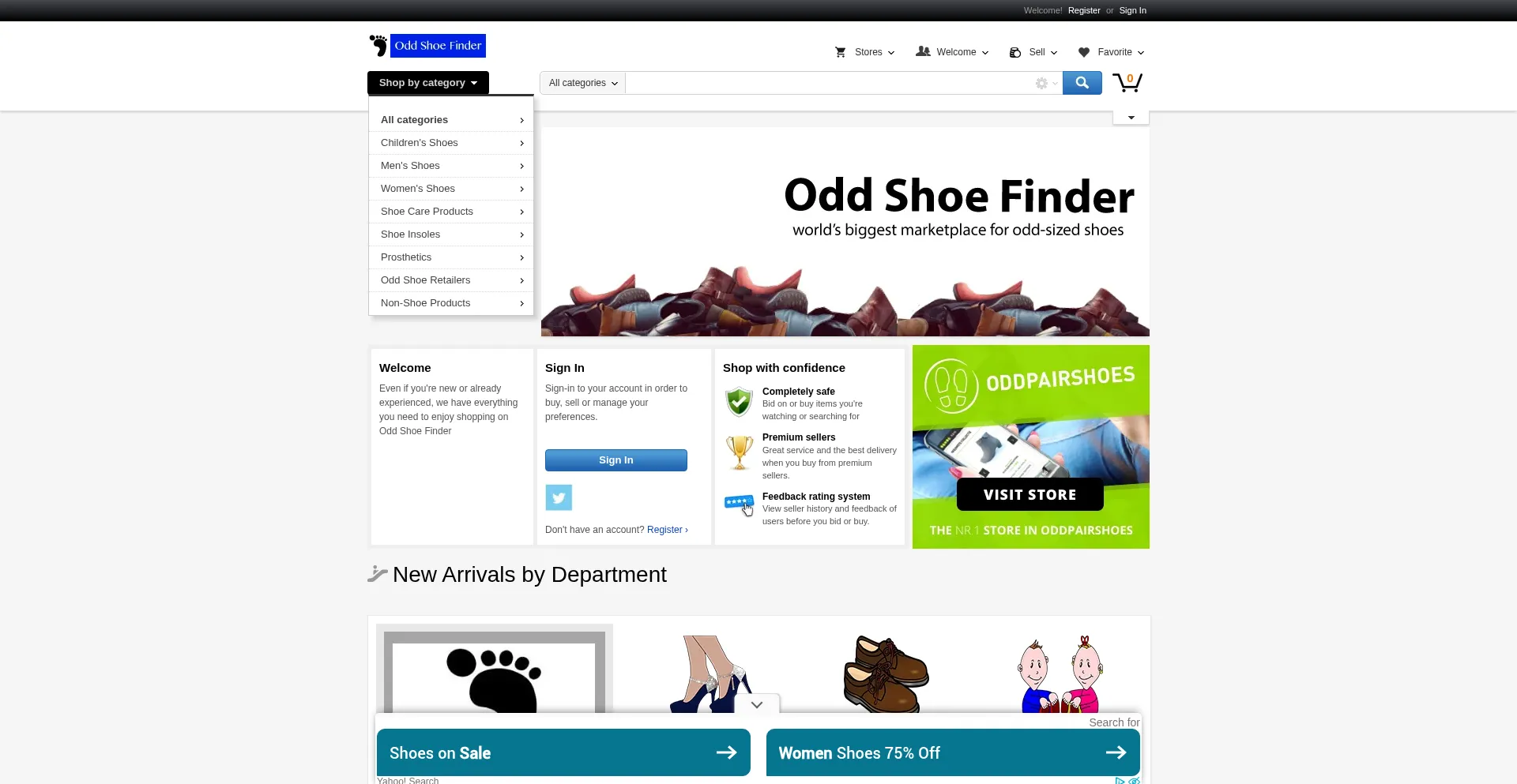Website screenshot of Oddshoefinder.com