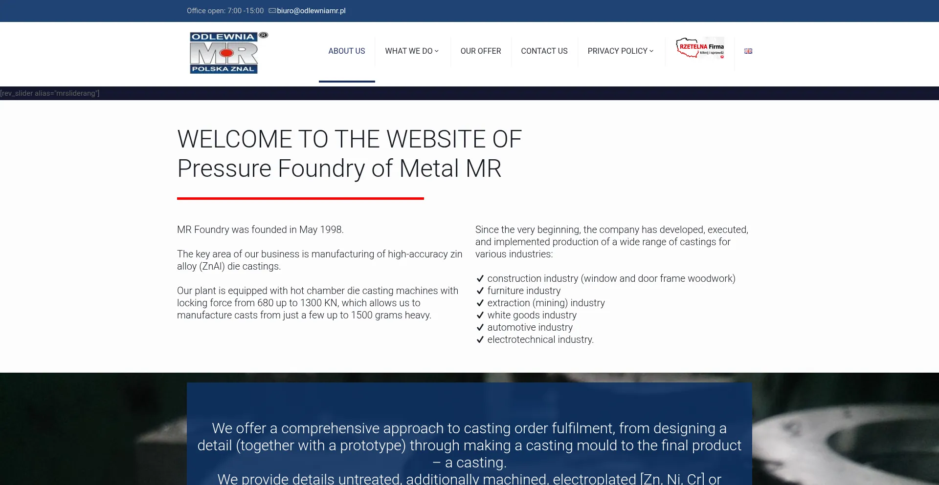 Website screenshot of Odlewniamr.pl