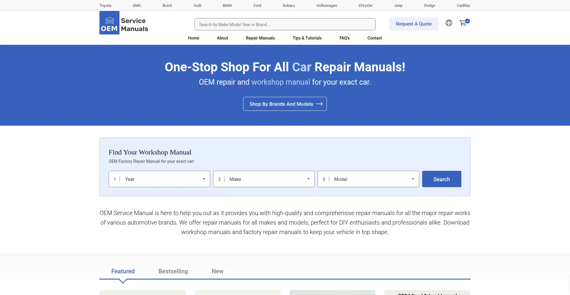 Website screenshot of Oemservicemanual.com