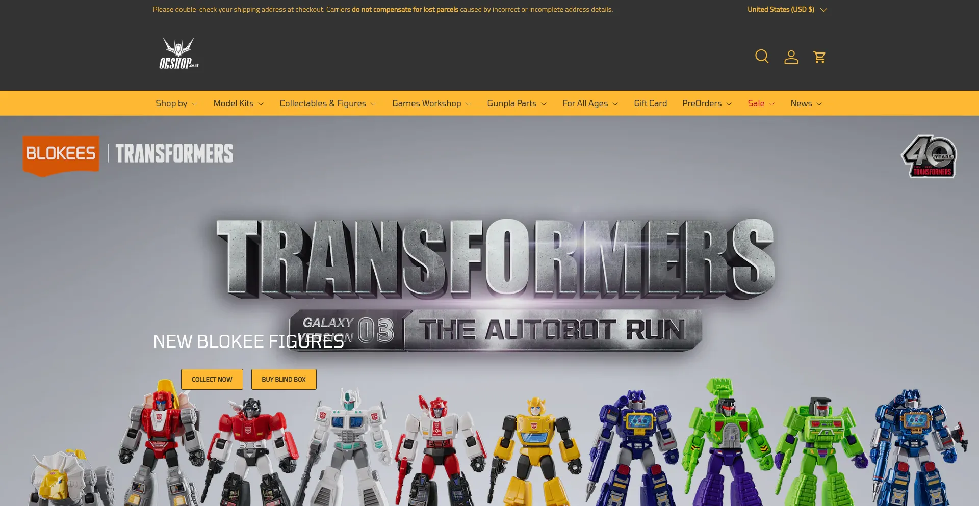 Website screenshot of Oeshop.co.uk