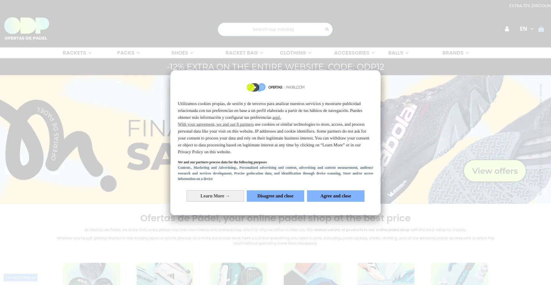 Website screenshot of Ofertasdepadel.com