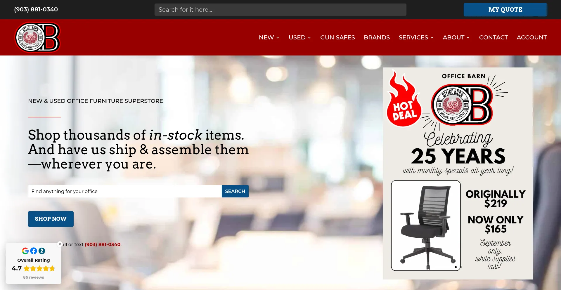 Website screenshot of Officebarn.biz
