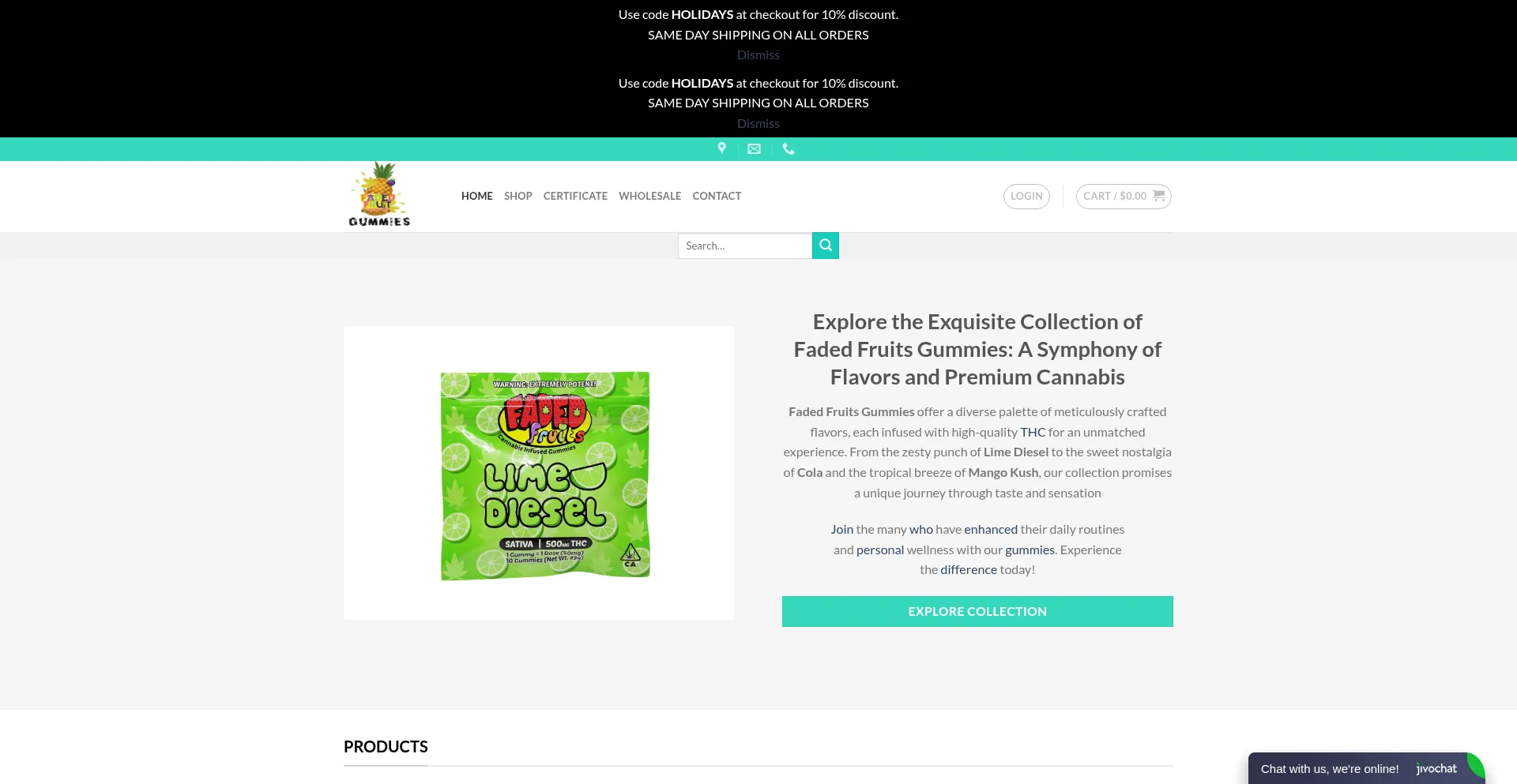 Website screenshot of Officialfadedfruits.com