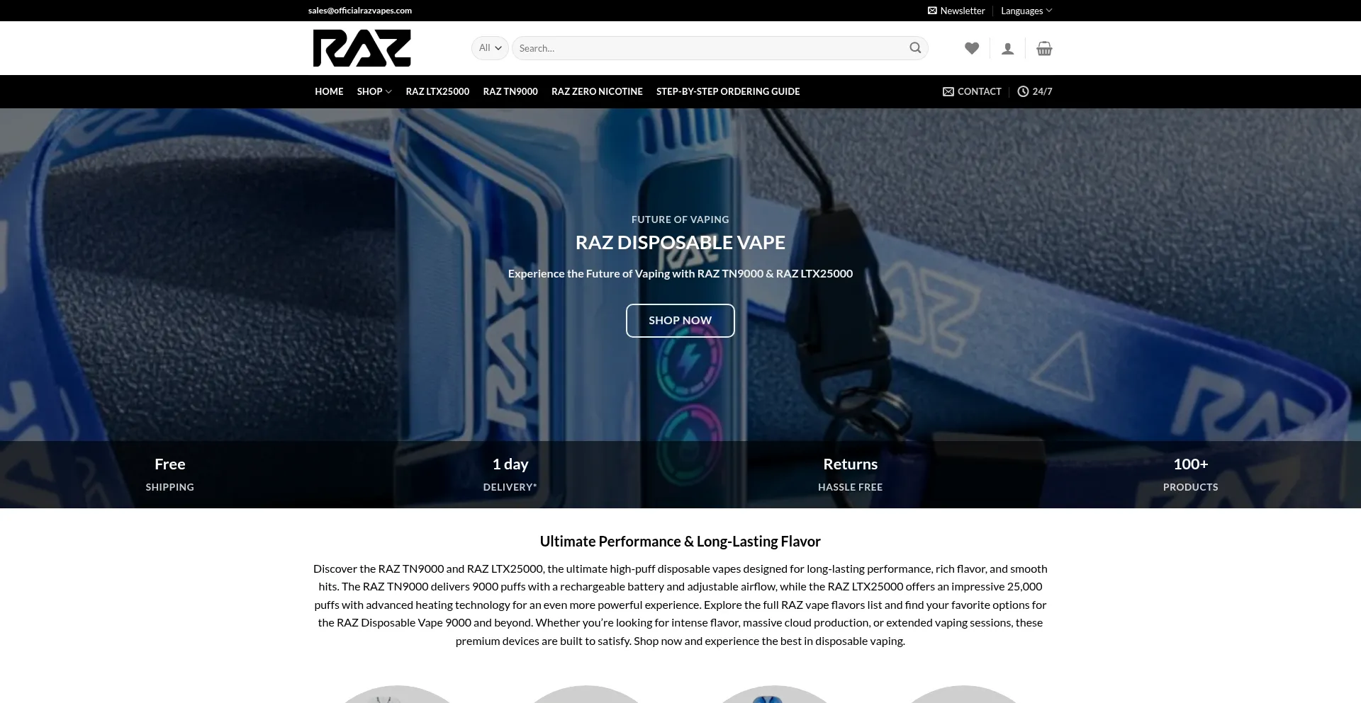 Website screenshot of Officialrazvapes.com