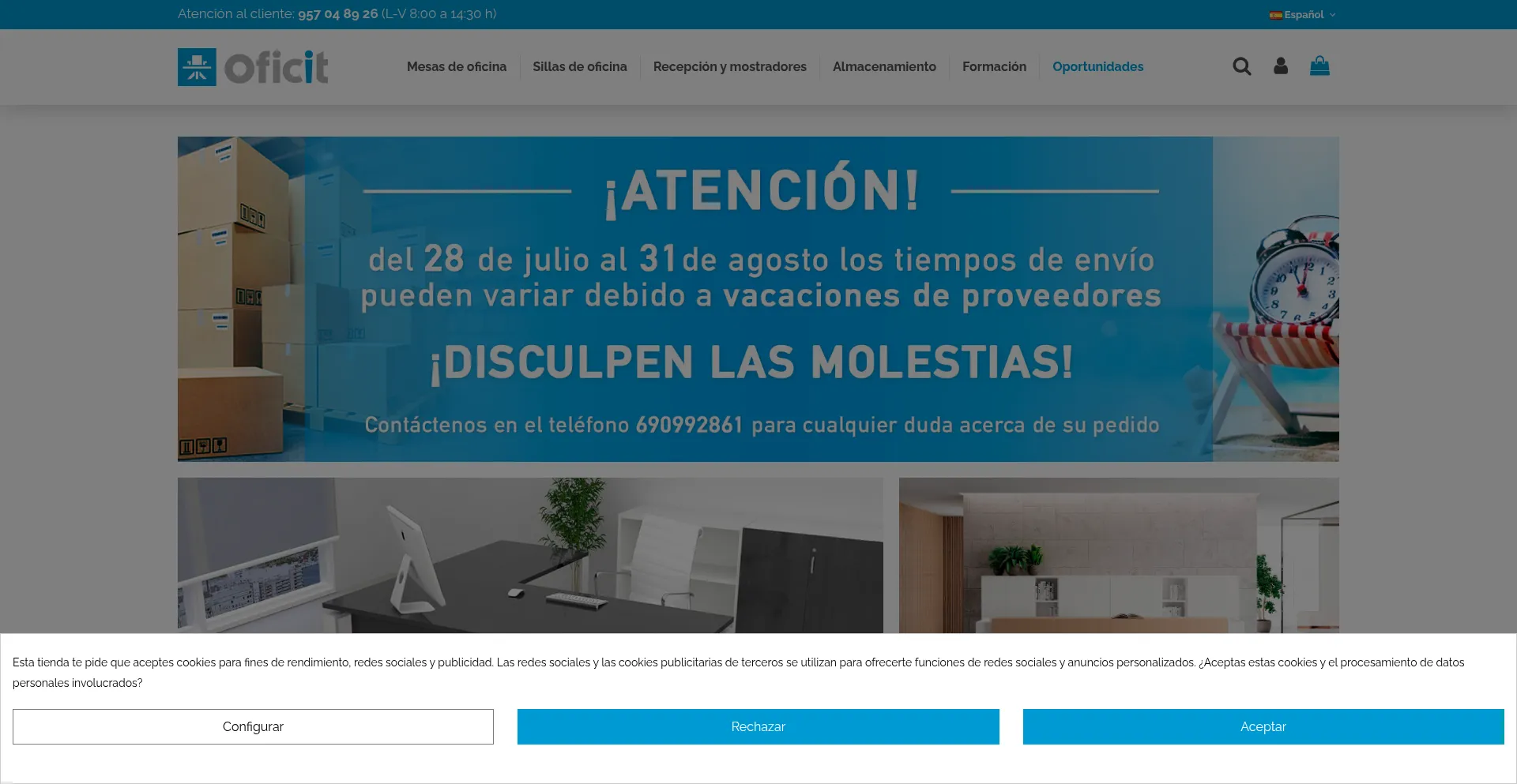 Website screenshot of Oficit.com
