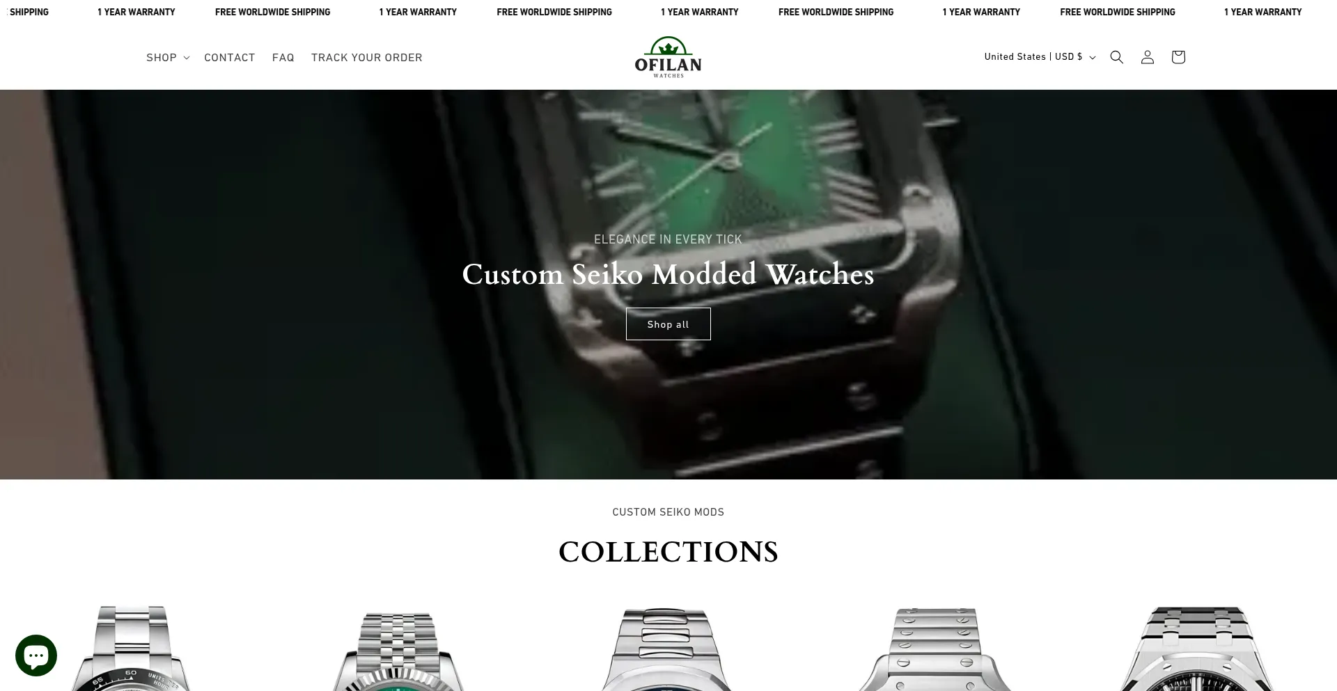 Website screenshot of Ofilanwatches.com