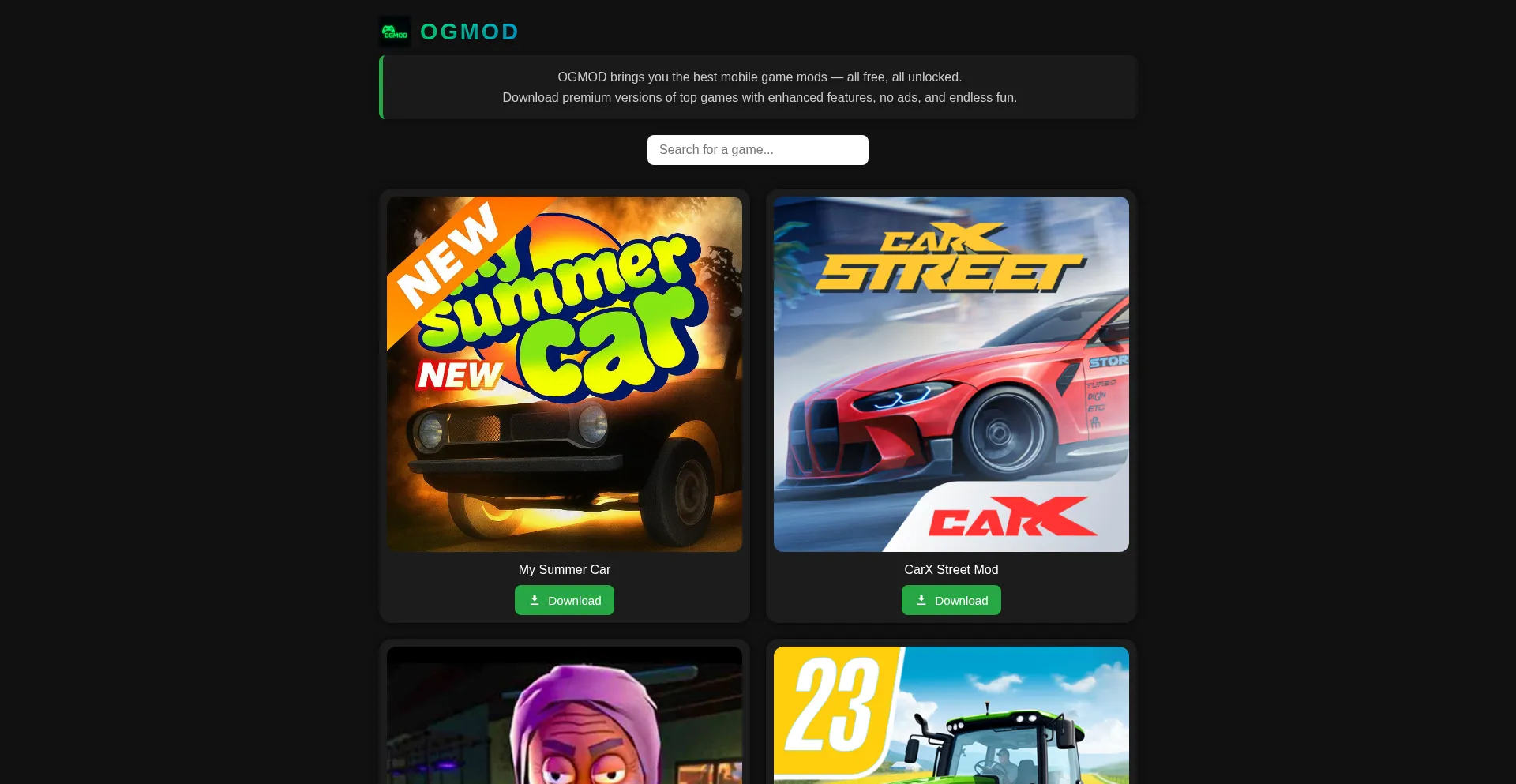 Website screenshot of Ogmod.online