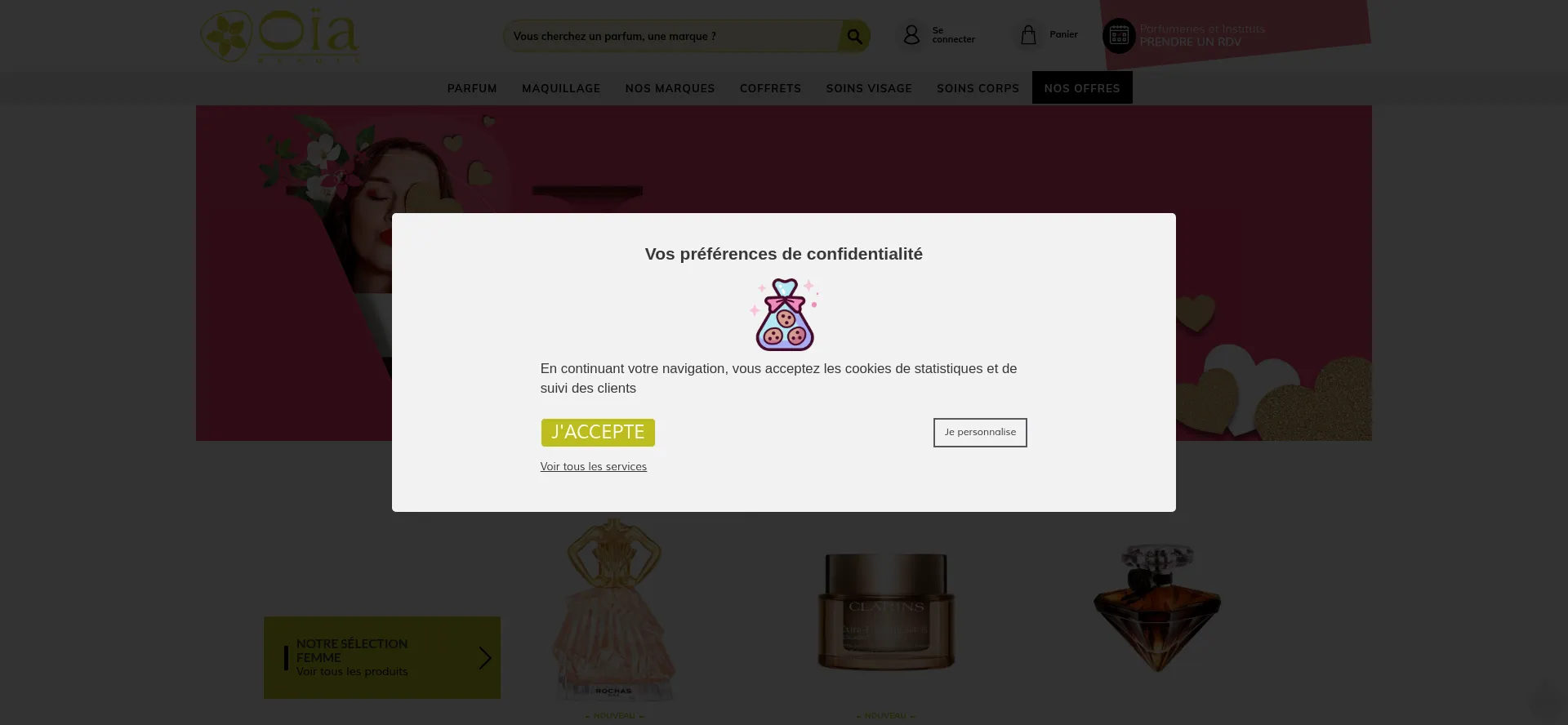Website screenshot of Oia-parfums.fr