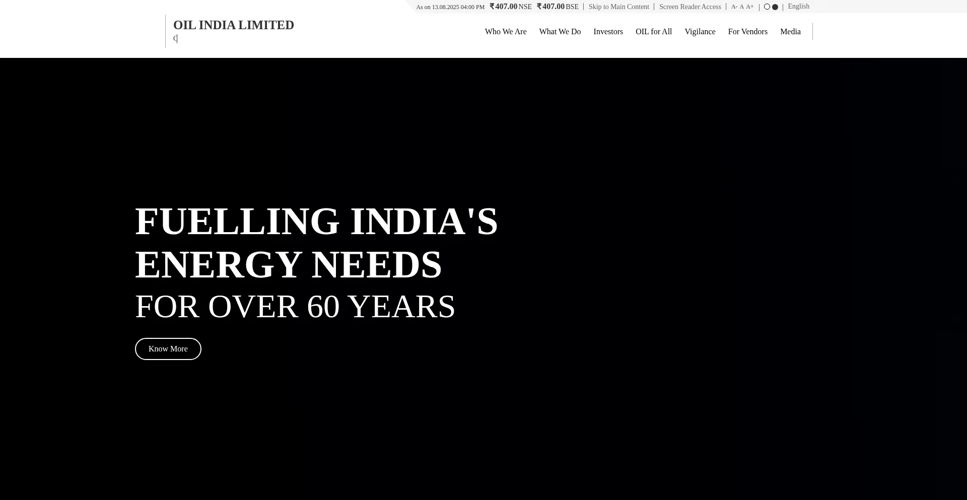 Website screenshot of Oil-india.com