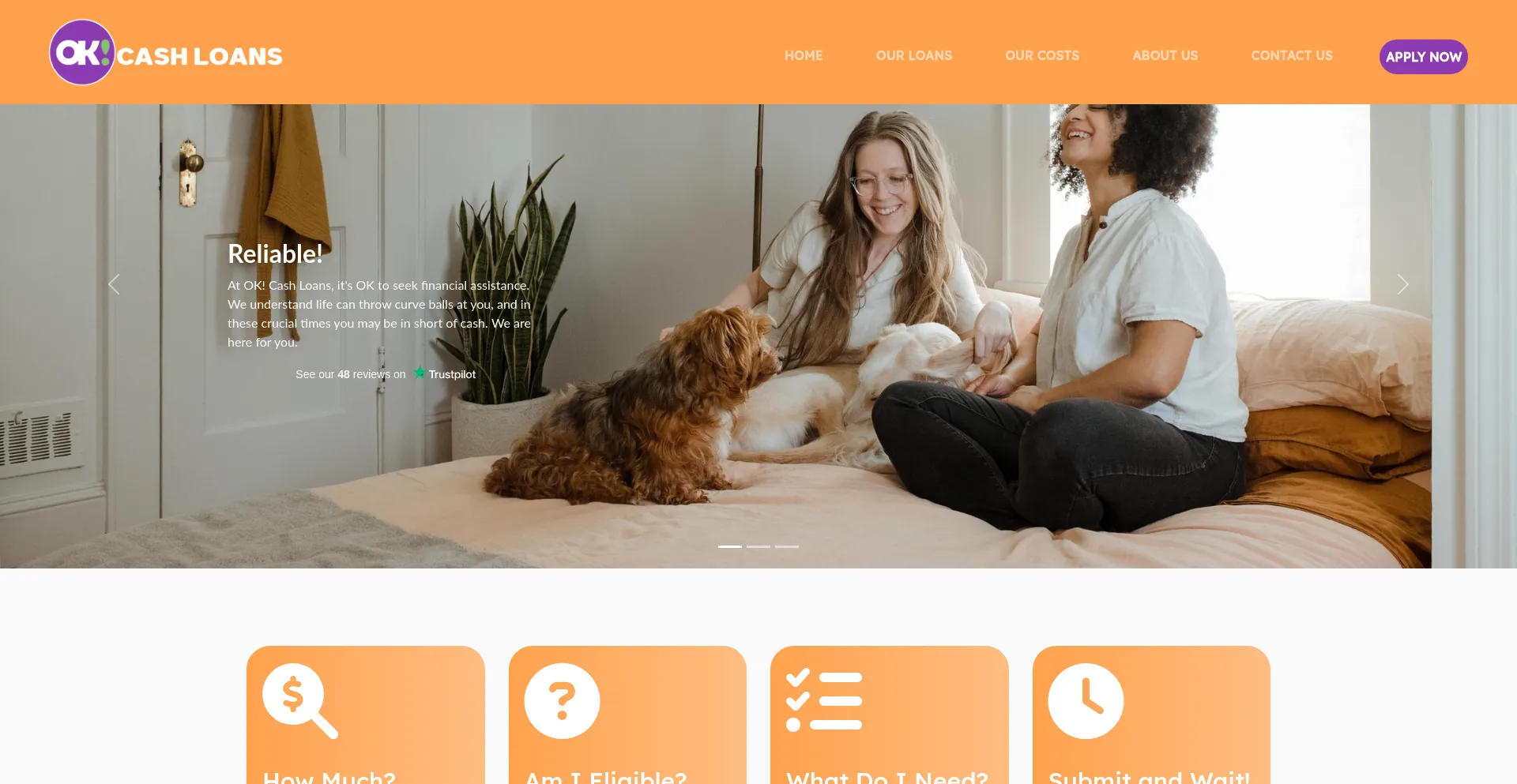 Website screenshot of Okcashloans.com.au