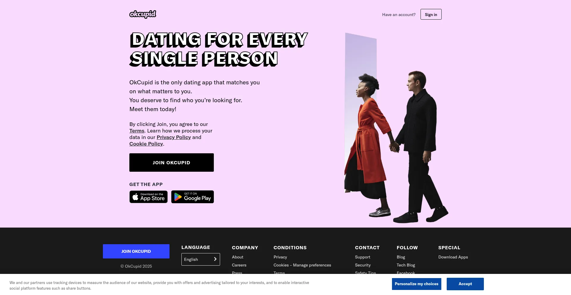 Website screenshot of Okcupid.com