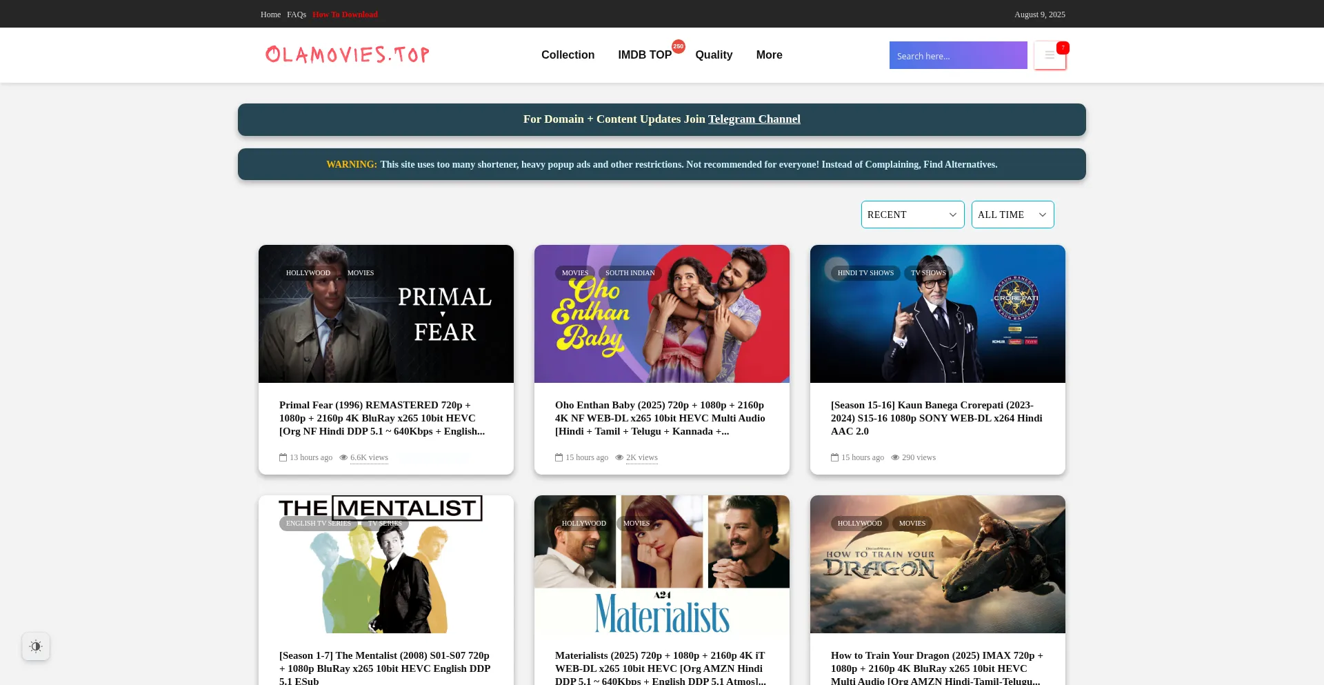 Website screenshot of Olamovies.mom