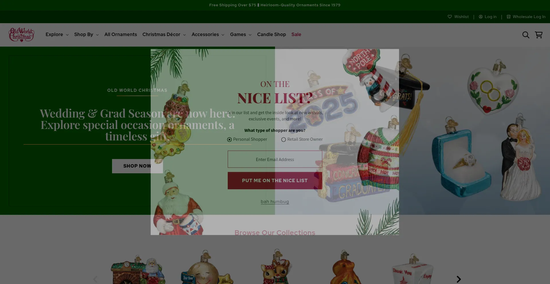 Website screenshot of Oldworldchristmas.com