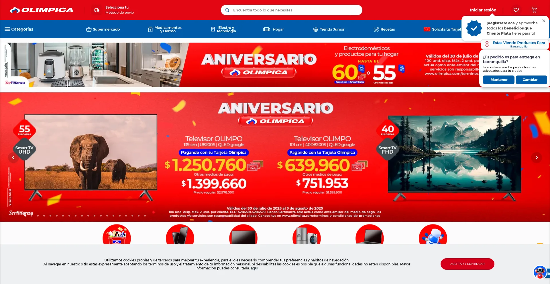 Website screenshot of Olimpica.com