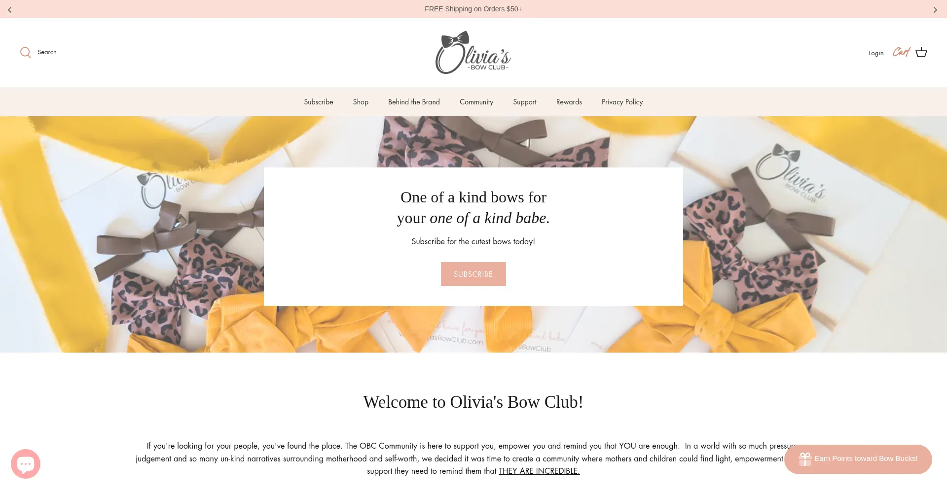Website screenshot of Oliviasbowclub.com