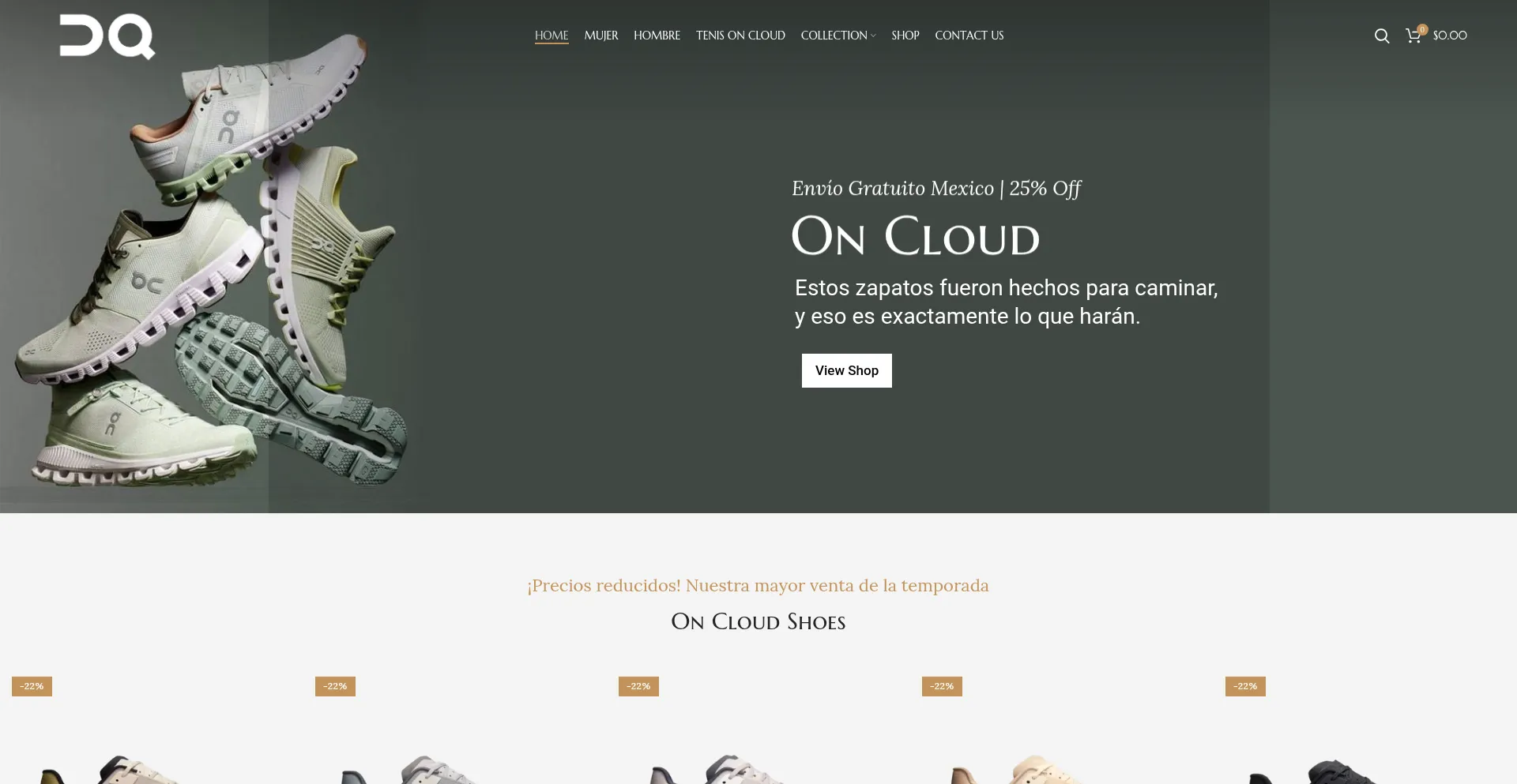 Website screenshot of Oncloud-shoes.com.mx