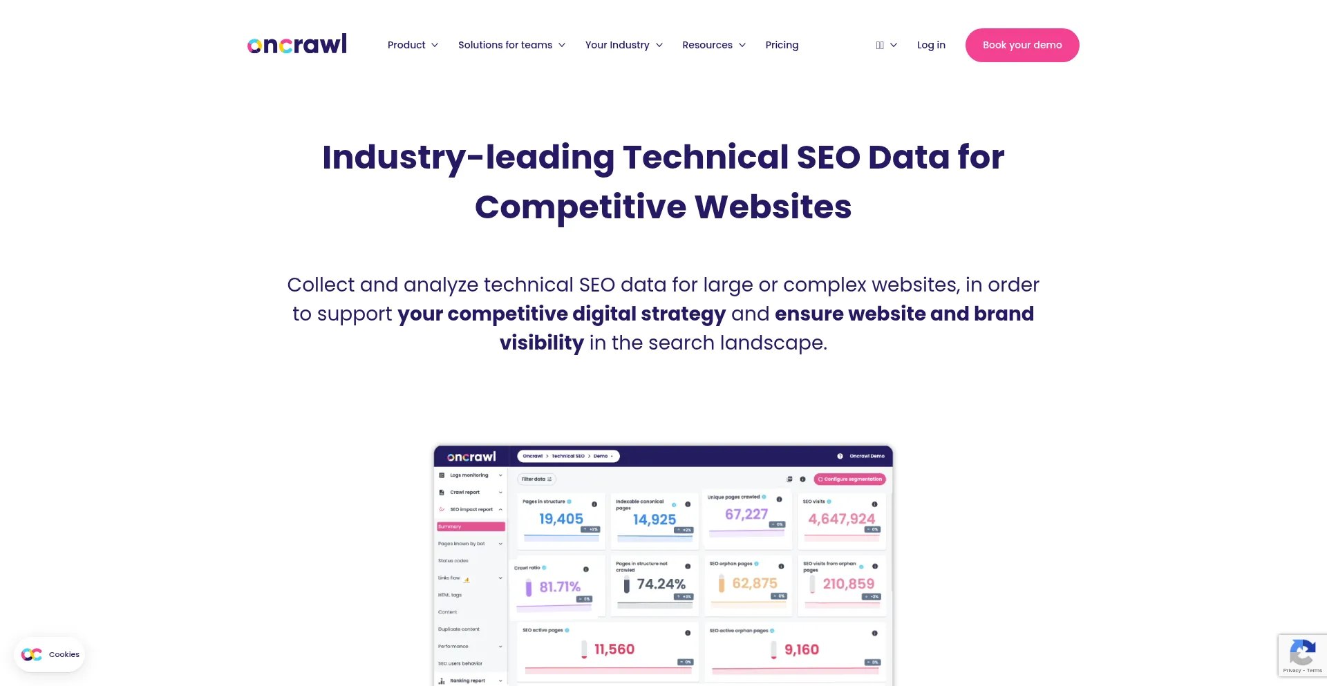 Website screenshot of Oncrawl.com