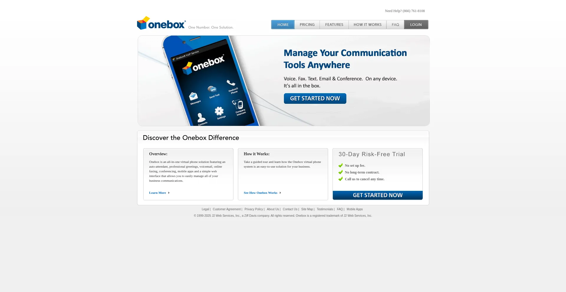 Website screenshot of Onebox.com