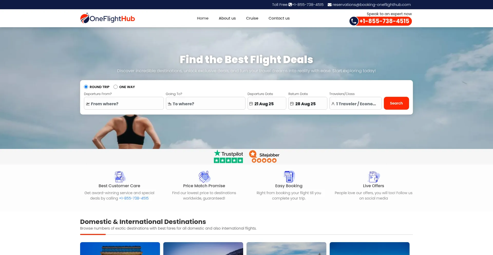 Website screenshot of Oneflighthub.com