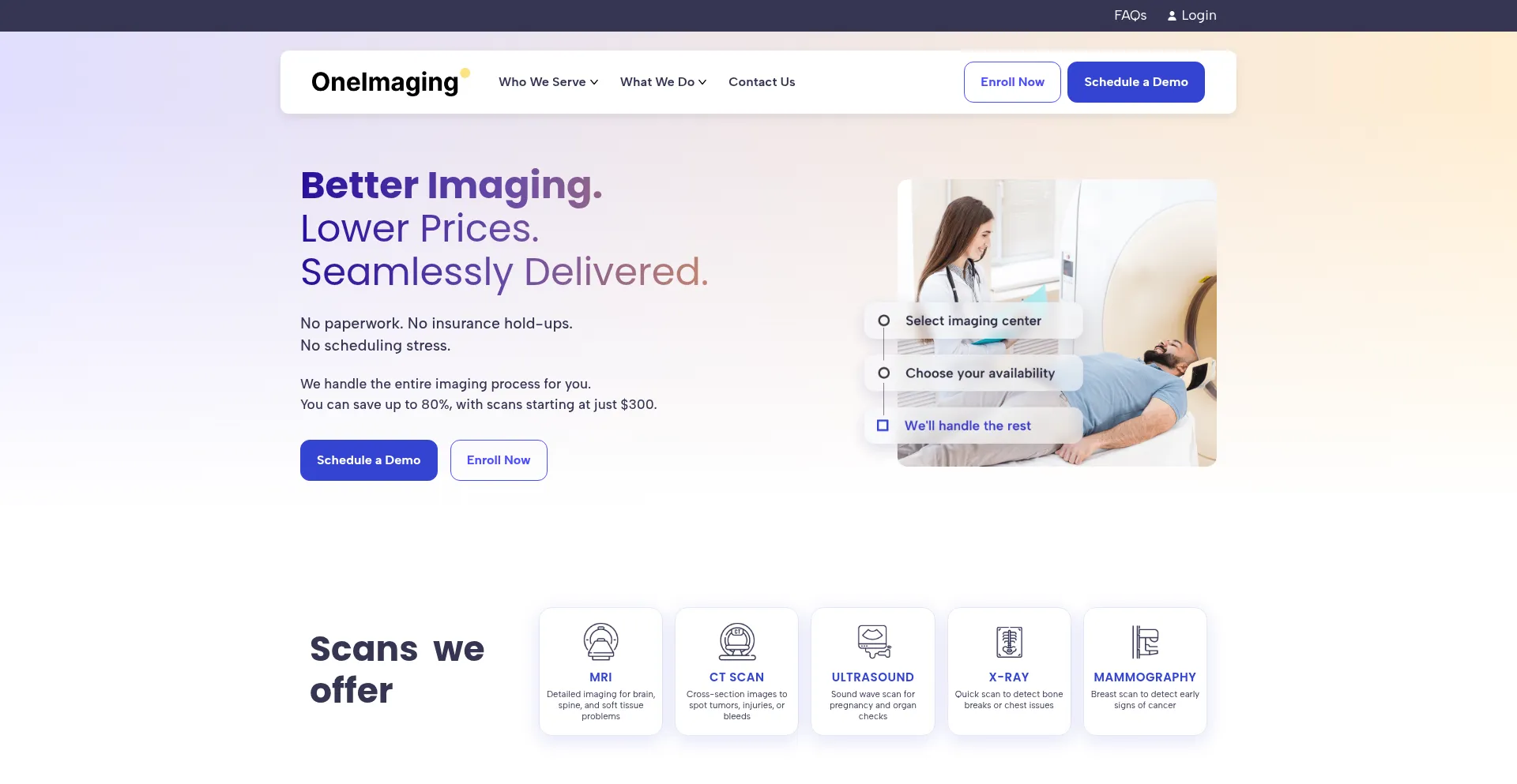 Website screenshot of Oneimaging.com
